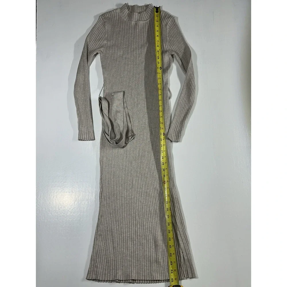 Ribbed Knit Maxi Dress: Long Sleeve Crew Neck Bodycon Party Dress - Picture 4 of 8